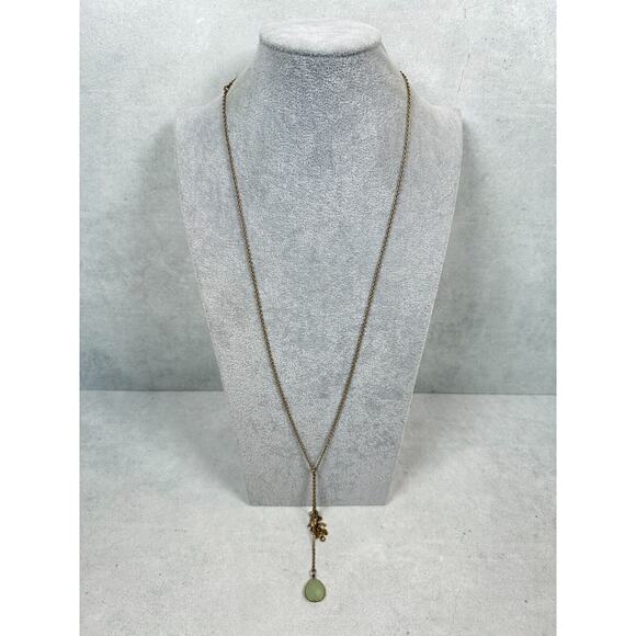 J. Crew Necklace Charm Fringe Tassel Green Crystal Gold Tone 40" Jewelry - Picture 5 of 8